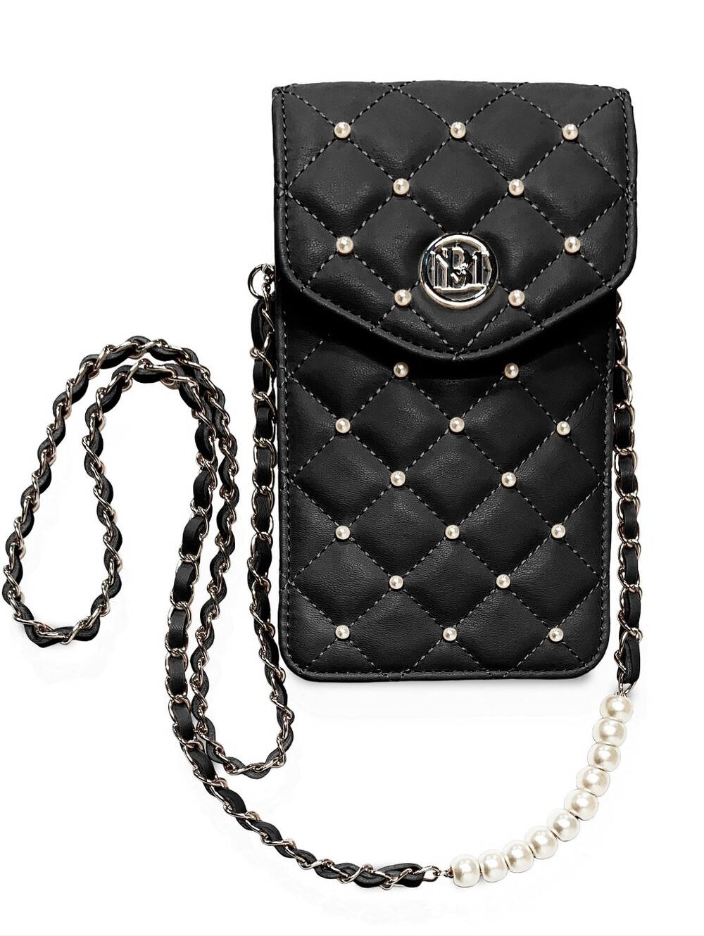 Badgley Mischka Quilted Pearl Chain Crossbody Phone Case Wallet